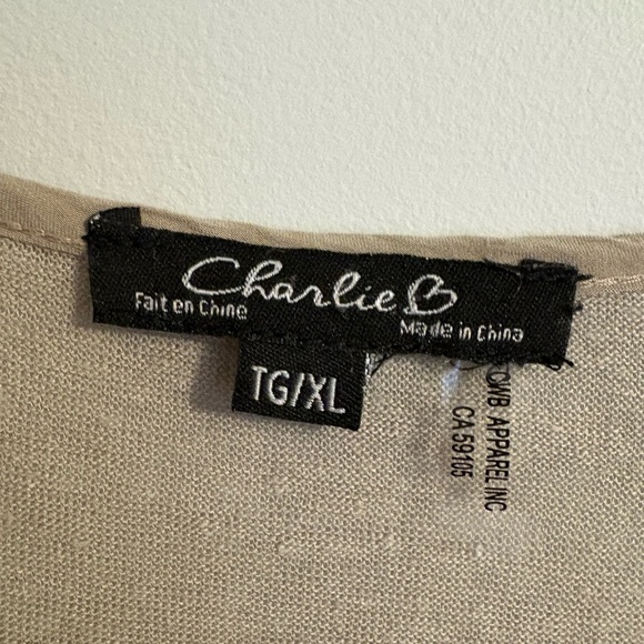 Charlie B Tan/Beige V Neck 100% Linen Short Sleeve Top Beachy Womens Size XL - Picture 5 of 11